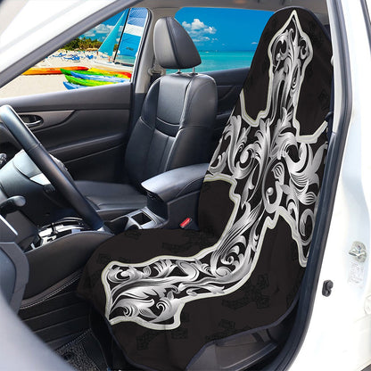 Ornamental Silver Cross Print Waterproof Car Seat Cover