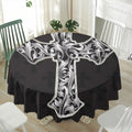 Ornamental Silver Cross Print Waterproof Round Tablecloth