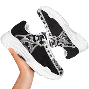 Ornamental Silver Cross Print White Chunky Shoes