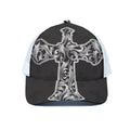 Ornamental Silver Cross Print White Mesh Trucker Hat