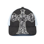 Ornamental Silver Cross Print White Mesh Trucker Cap