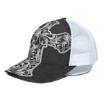 Ornamental Silver Cross Print White Mesh Trucker Cap