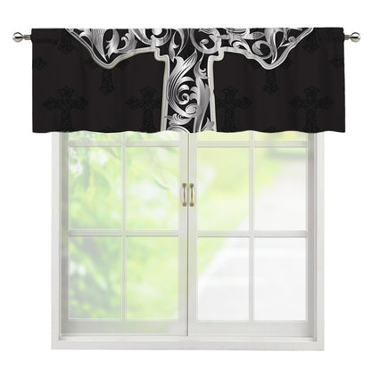Ornamental Silver Cross Print Window Valance