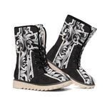 Ornamental Silver Cross Print Winter Boots