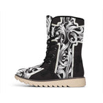 Ornamental Silver Cross Print Winter Boots