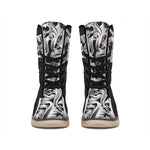 Ornamental Silver Cross Print Winter Boots