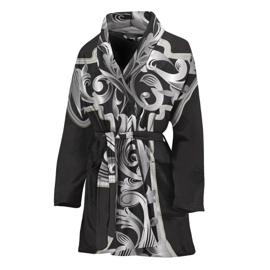 Ornamental Silver Cross Print Women's Bathrobe