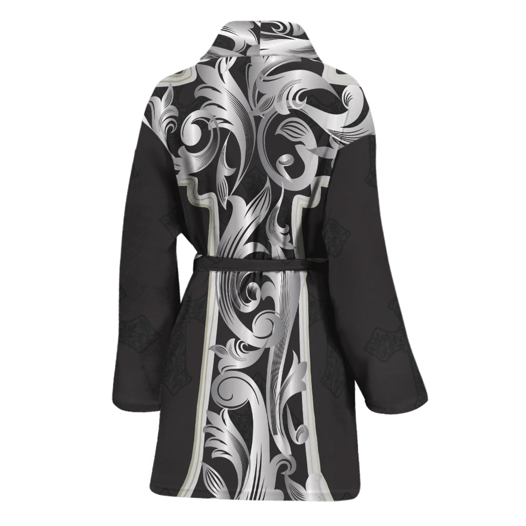 Ornamental Silver Cross Print Women's Bathrobe