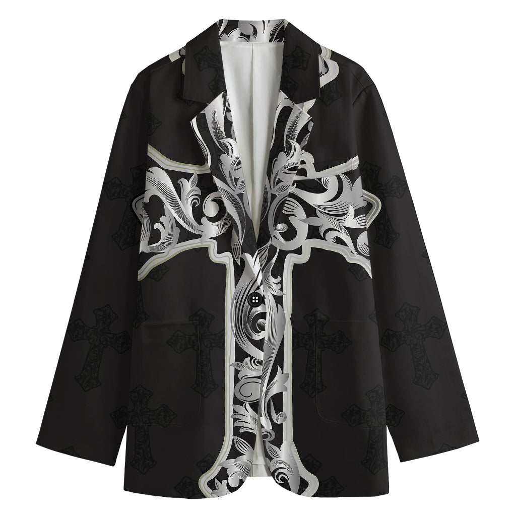 Ornamental Silver Cross Print Women's Blazer