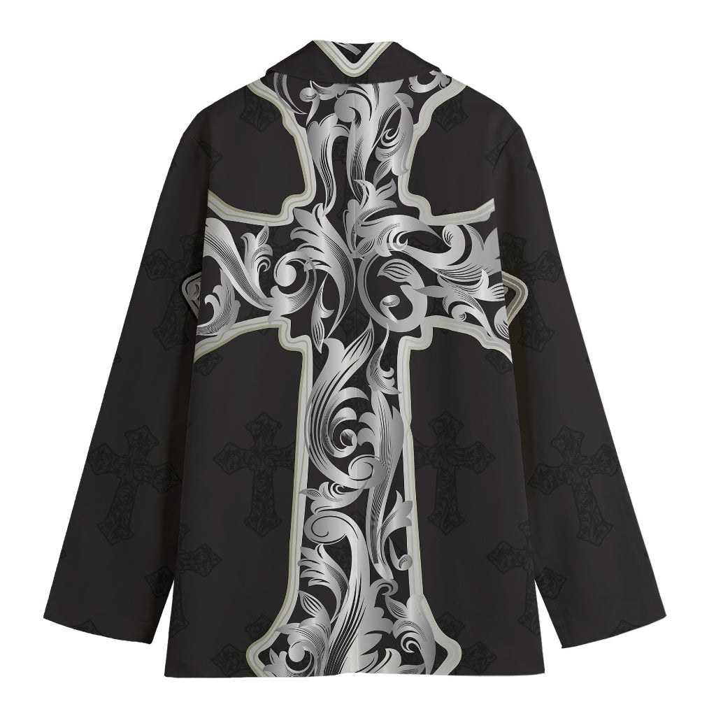 Ornamental Silver Cross Print Women's Blazer