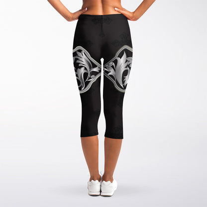 Ornamental Silver Cross Print Women's Capri Leggings