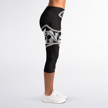 Ornamental Silver Cross Print Women's Capri Leggings