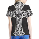 Ornamental Silver Cross Print Women's Polo Shirt