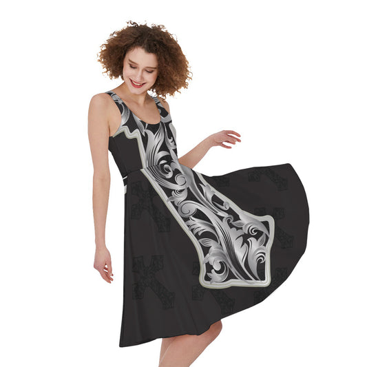 Ornamental Silver Cross Print Women's Sleeveless Dress
