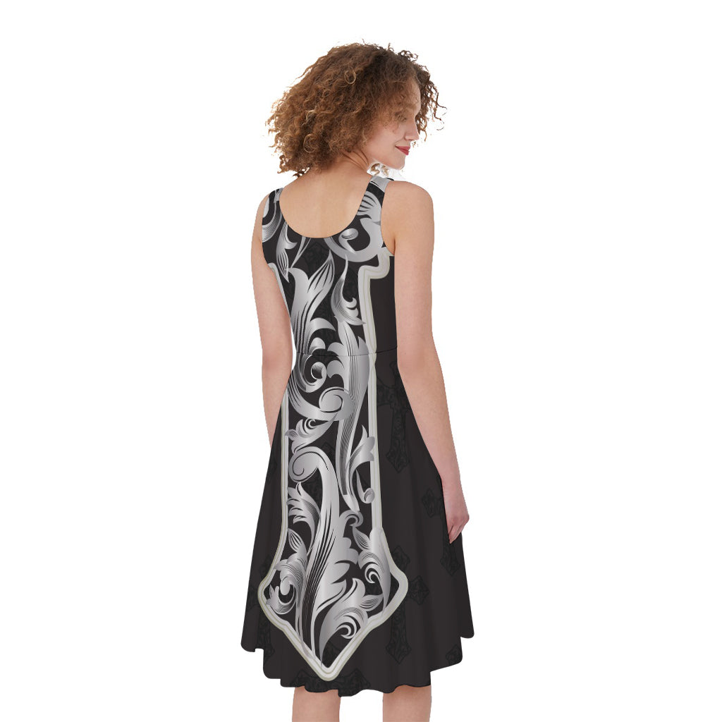 Ornamental Silver Cross Print Women's Sleeveless Dress