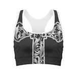 Ornamental Silver Cross Print Women's Sports Bra