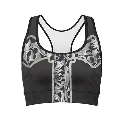 Ornamental Silver Cross Print Women's Sports Bra