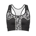 Ornamental Silver Cross Print Women's Sports Bra