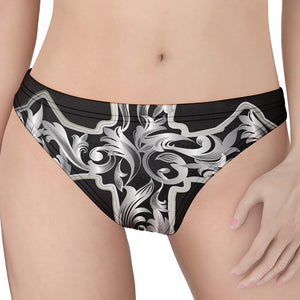 Ornamental Silver Cross Print Women's Thong