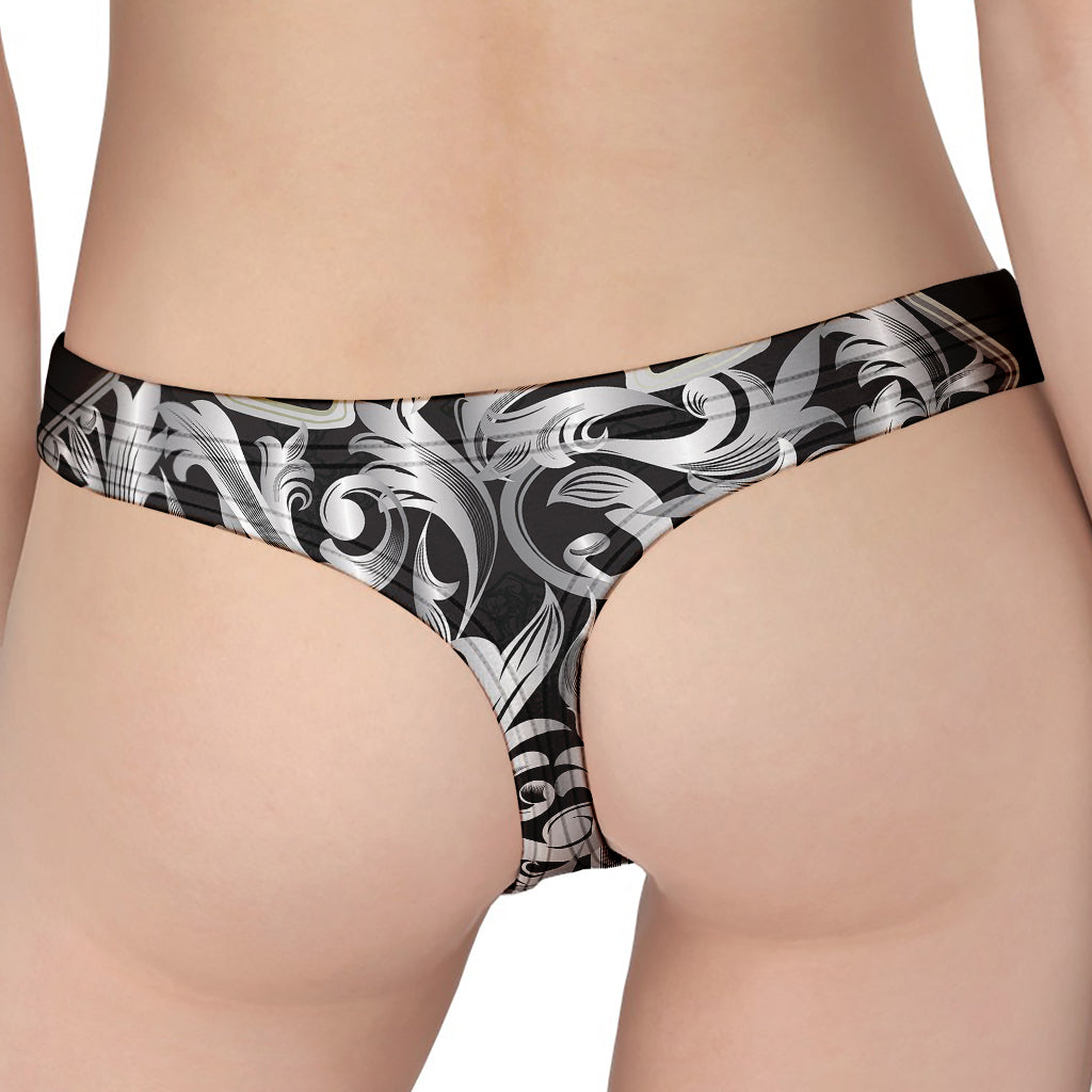 Ornamental Silver Cross Print Women's Thong