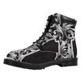 Ornamental Silver Cross Print Padded Collar Lace Up Boots