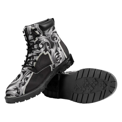 Ornamental Silver Cross Print Work Boots