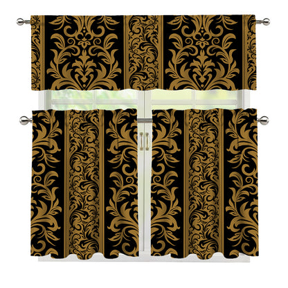 Ornamental Western Damask Print 3 Piece Kitchen Curtains