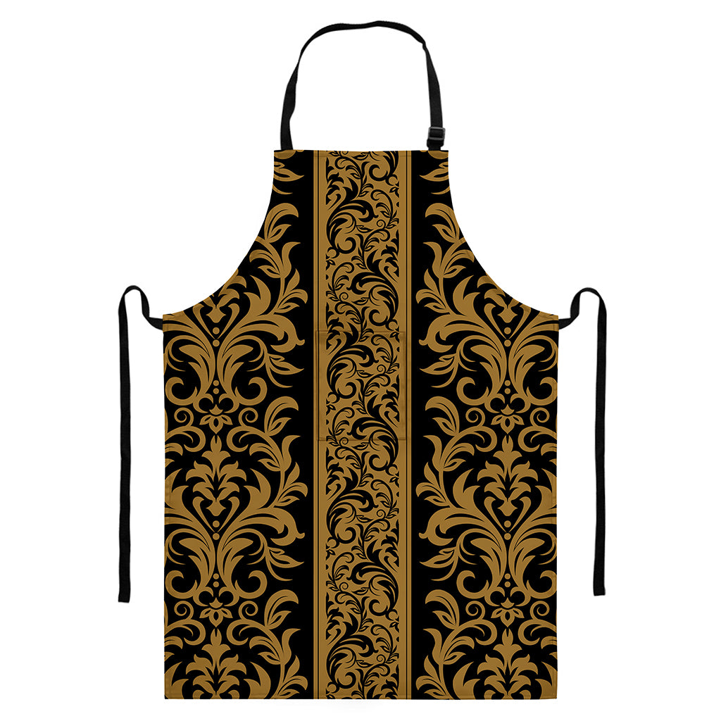 Ornamental Western Damask Print Bib Apron With Pocket