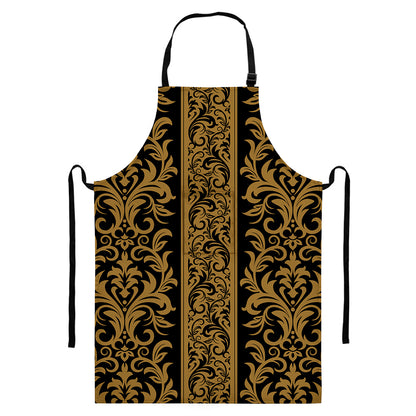 Ornamental Western Damask Print Bib Apron With Pocket