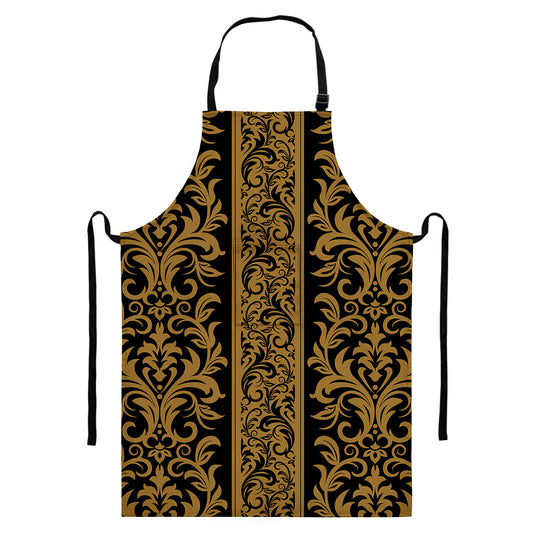 Ornamental Western Damask Print Bib Apron With Pocket