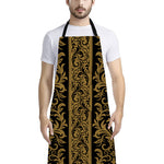 Ornamental Western Damask Print Bib Apron With Pocket