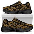 Ornamental Western Damask Print Black Chunky Shoes