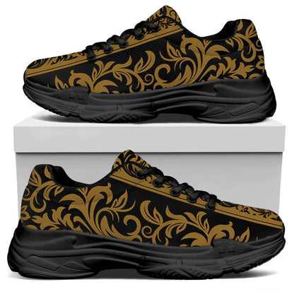 Ornamental Western Damask Print Black Chunky Shoes