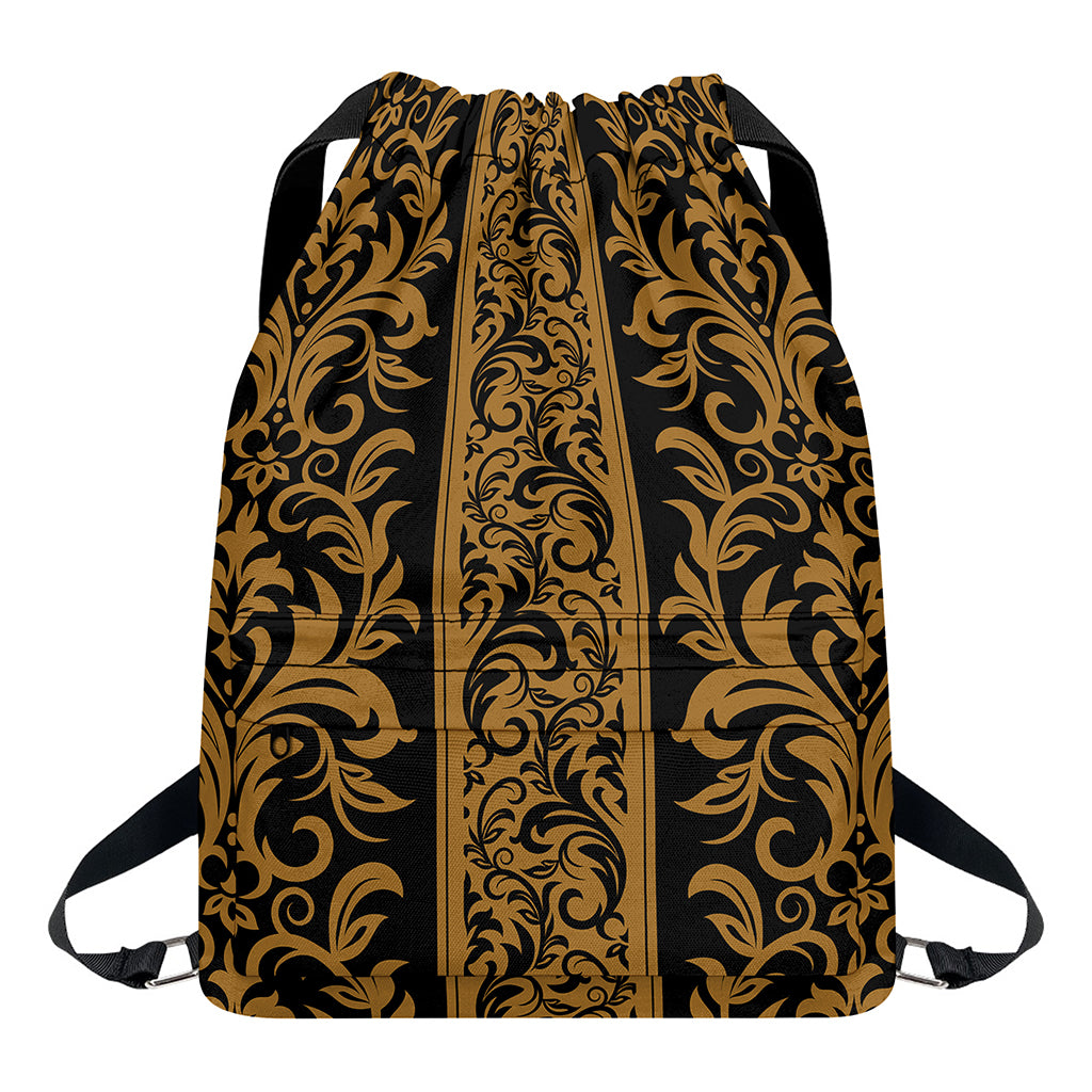 Ornamental Western Damask Print Drawstring Backpack