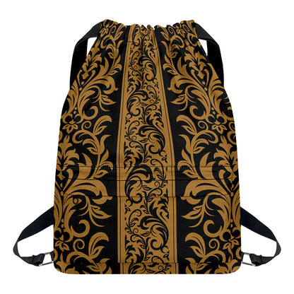 Ornamental Western Damask Print Drawstring Backpack
