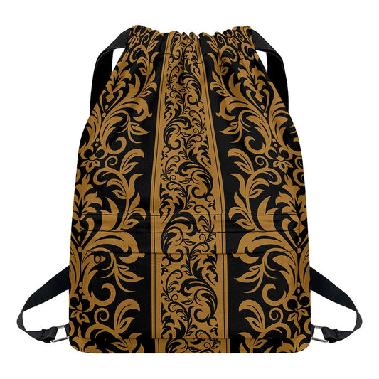 Ornamental Western Damask Print Drawstring Backpack