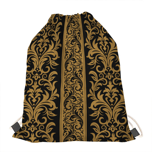 Ornamental Western Damask Print Drawstring Bag