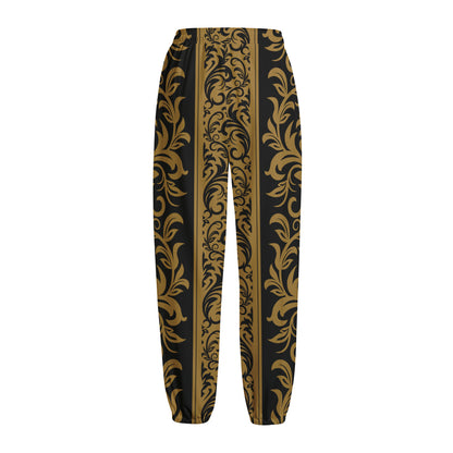 Ornamental Western Damask Print Fleece Lined Knit Pants
