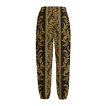 Ornamental Western Damask Print Fleece Lined Knit Pants