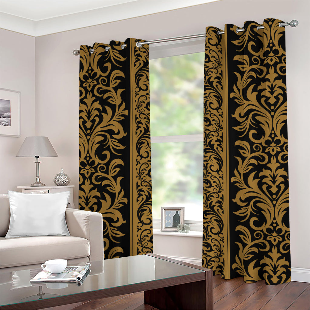 Ornamental Western Damask Print Grommet Curtains