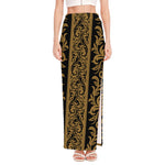 Ornamental Western Damask Print High Slit Maxi Skirt