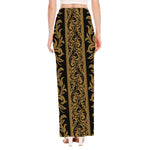 Ornamental Western Damask Print High Slit Maxi Skirt