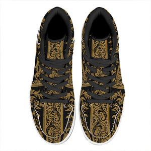 Ornamental Western Damask Print High Top Leather Sneakers