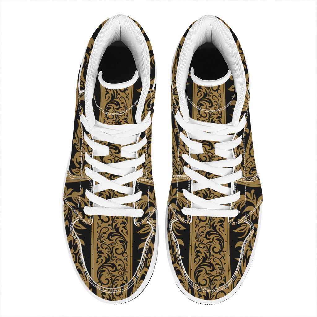 Ornamental Western Damask Print High Top Leather Sneakers