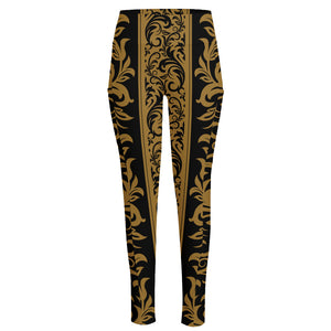 Ornamental Western Damask Print High-Waisted Pocket Leggings