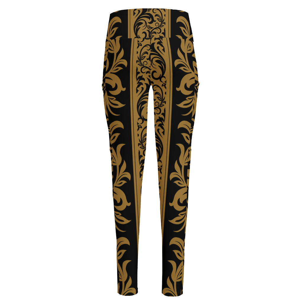 Ornamental Western Damask Print High-Waisted Pocket Leggings