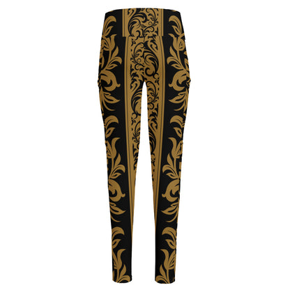Ornamental Western Damask Print High-Waisted Pocket Leggings