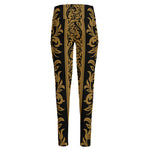 Ornamental Western Damask Print High-Waisted Pocket Leggings