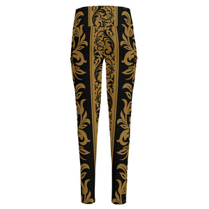 Ornamental Western Damask Print High-Waisted Pocket Leggings