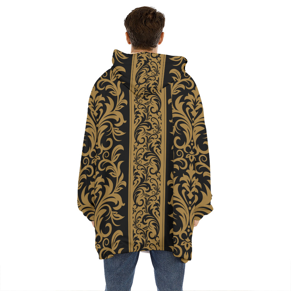 Ornamental Western Damask Print Hoodie Blanket